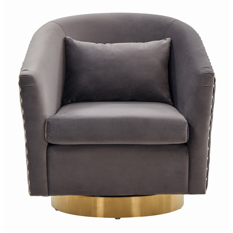 Slate Grey Velvet Swivel Barrel Chair with Gold Base