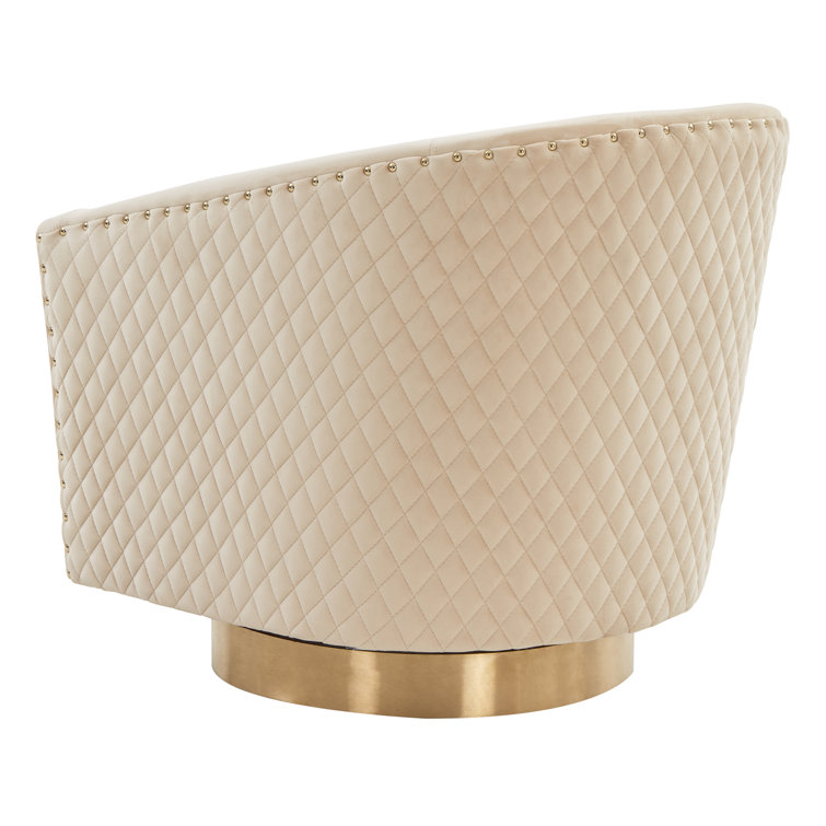 Elegant Cream Velvet Barrel Swivel Chair with Gold Accents