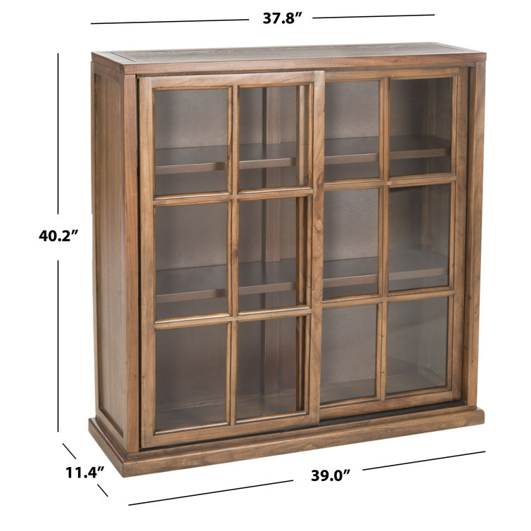 Transitional Oak 3-Tier 38" Bookcase with Sliding Glass Doors