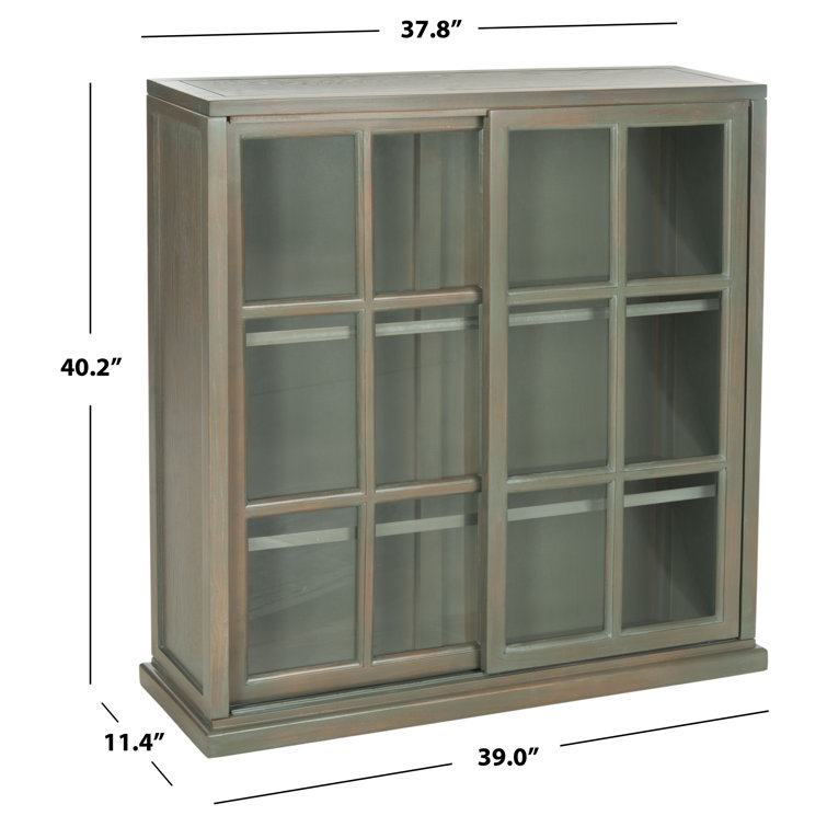 Transitional Gray Elm Wood 3-Tier Bookcase with Glass Doors