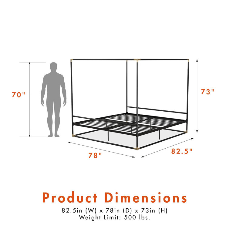Celeste Black Metal Upholstered King Platform Bed Frame with Slats