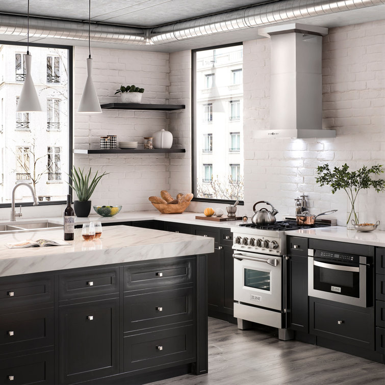 24" Stainless Steel Convertible Wall Mount Range Hood with Charcoal Filter