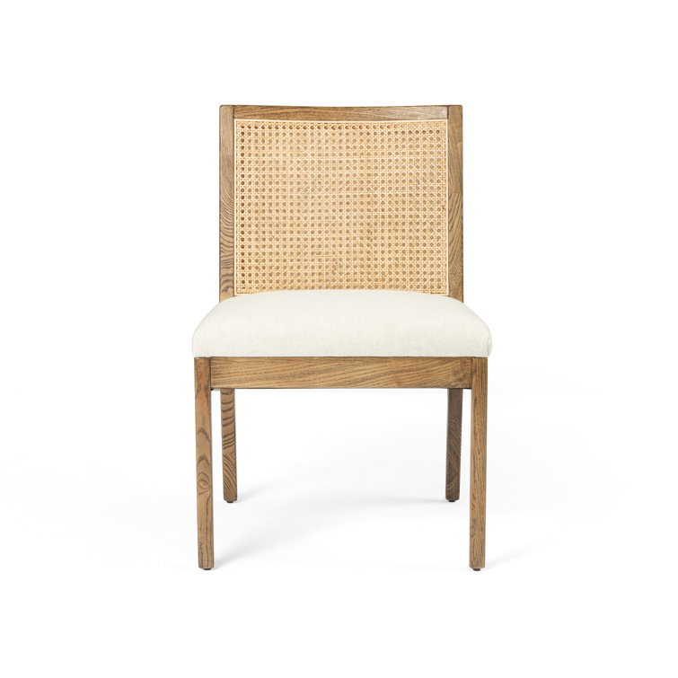 Antonia High-Back Linen & Cane Side Chair in Toasted Parawood