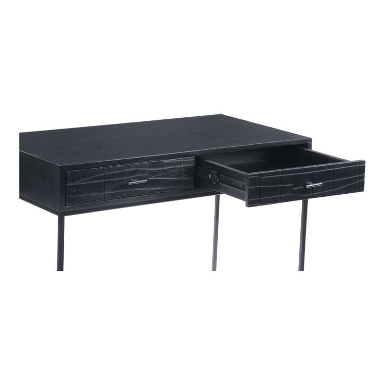 Mugello Solid Acacia Wood Desk with Textured Drawers in Black