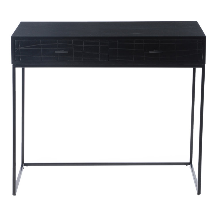 Mugello Solid Acacia Wood Desk with Textured Drawers in Black