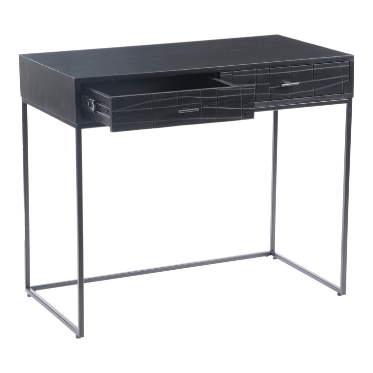 Mugello Solid Acacia Wood Desk with Textured Drawers in Black