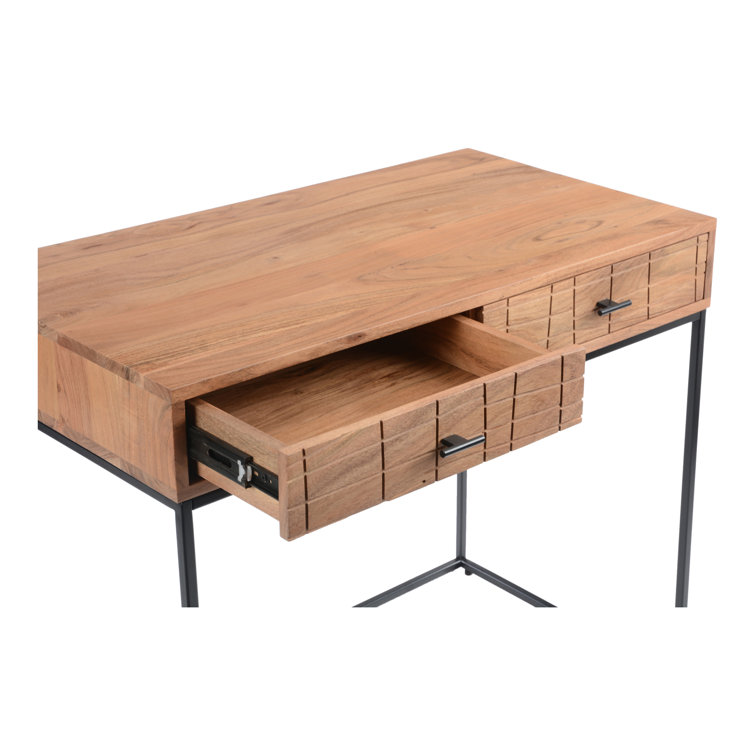 Atelier Natural Acacia Wood Desk with Iron Frame and Dual Drawers