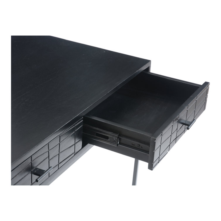 Mugello Solid Acacia Wood Desk with Textured Drawers in Black