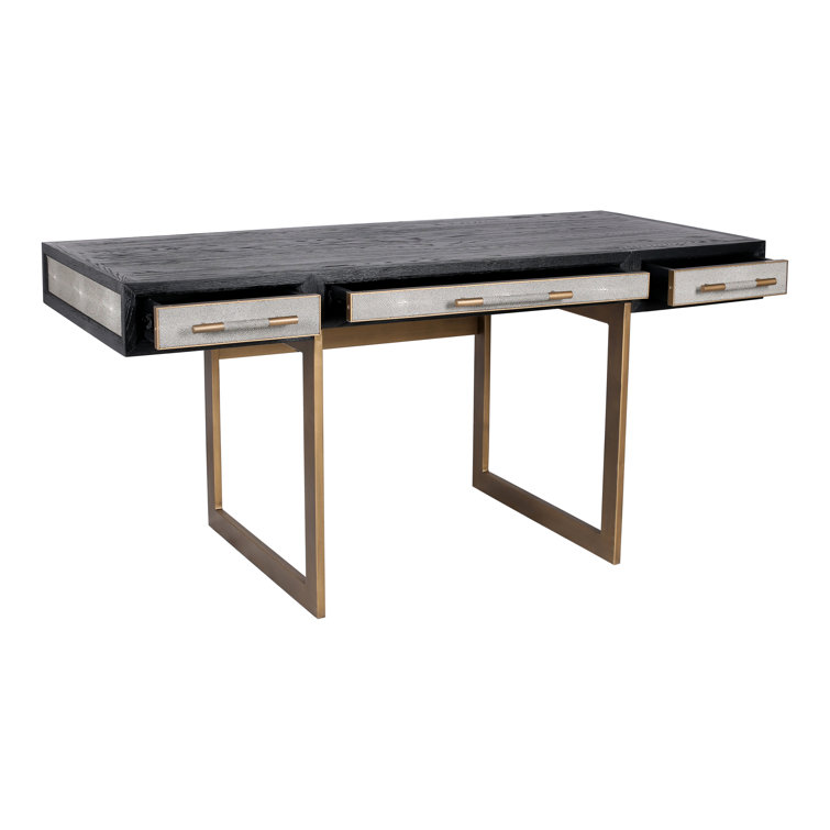 Transitional Black and Gold Home Office Desk with 3 Drawers