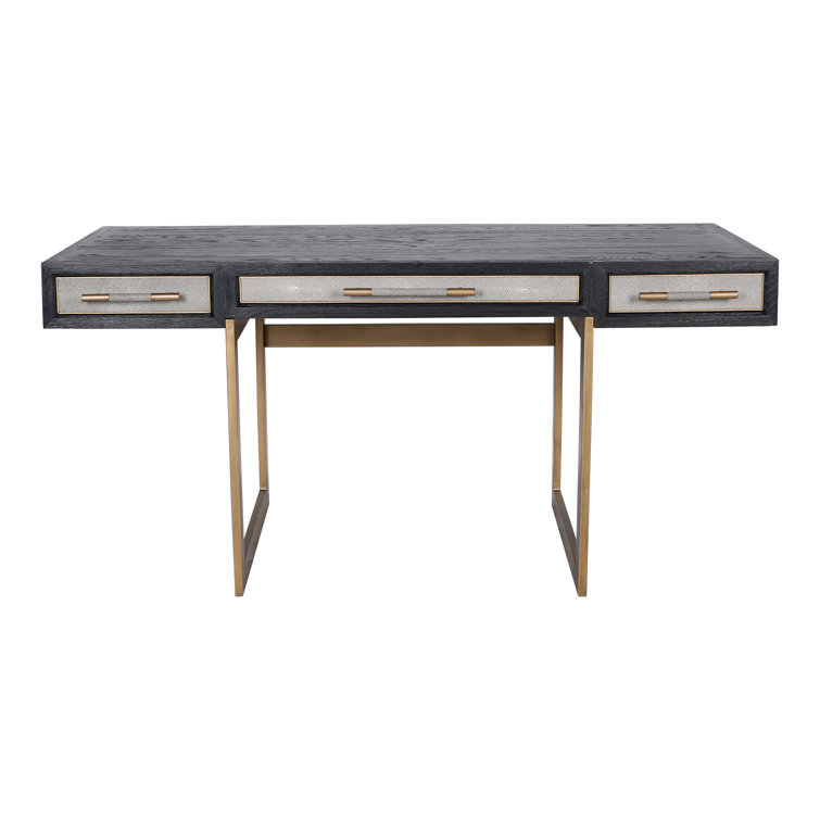 Transitional Black and Gold Home Office Desk with 3 Drawers