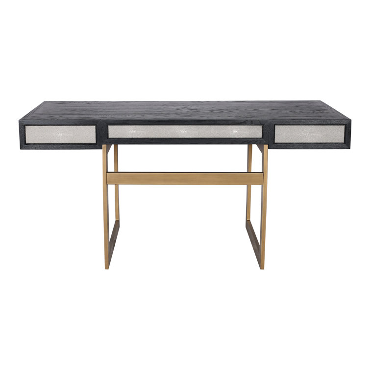 Transitional Black and Gold Home Office Desk with 3 Drawers