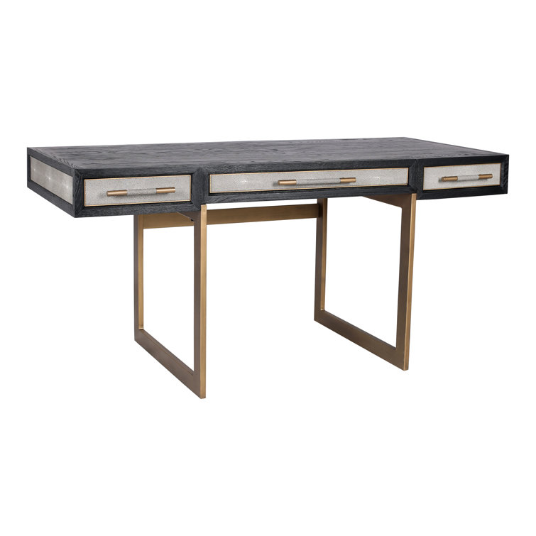Transitional Black and Gold Home Office Desk with 3 Drawers