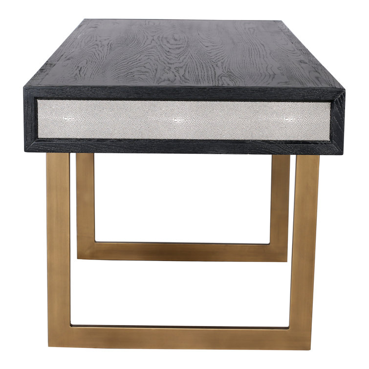 Transitional Black and Gold Home Office Desk with 3 Drawers