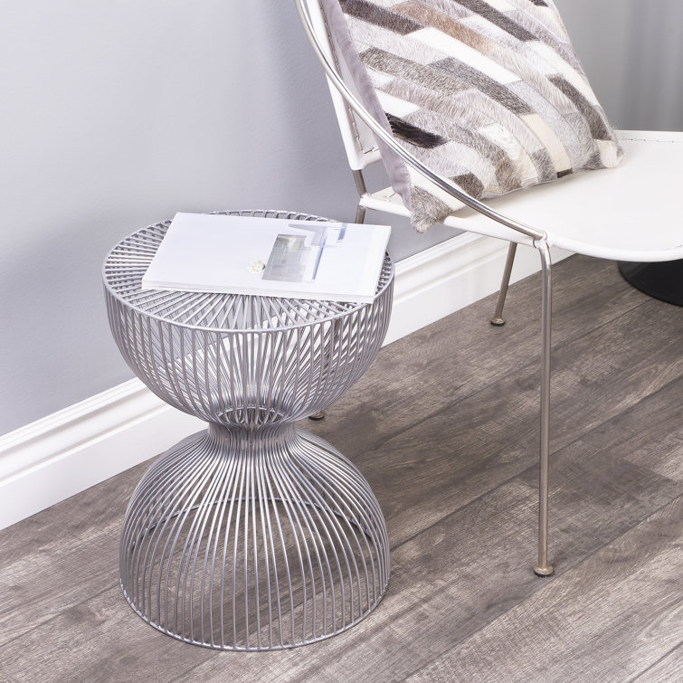 Nicholas Silver Metal and Glass Round Side Table