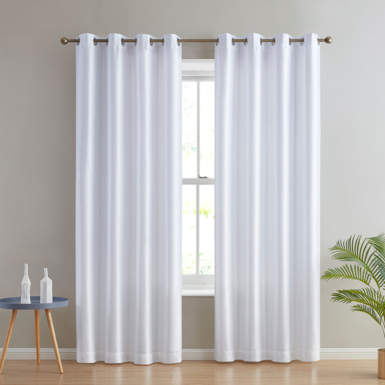 White Faux Silk Semi Sheer 96" Grommet Curtain Pair