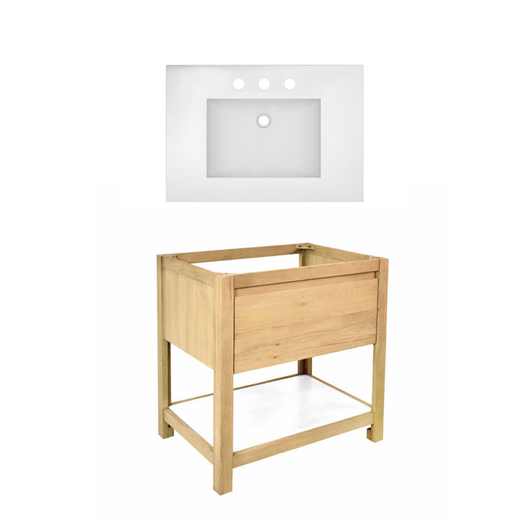 Solace Sunrise Oak 30.5" Freestanding Single Bathroom Vanity with Pearl Top