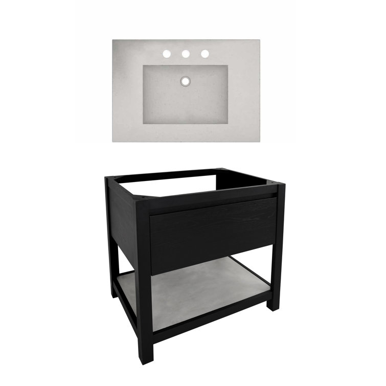 Midnight Oak 30.5" Freestanding Single Vanity with Ash Concrete Top