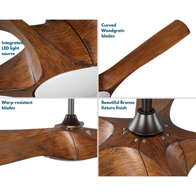 60'' Koa Woodgrain Smart Ceiling Fan with LED Light