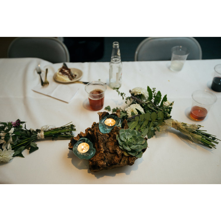 Rustic Love-Themed Triple Tealight Holder with Hand-Pressed Glass
