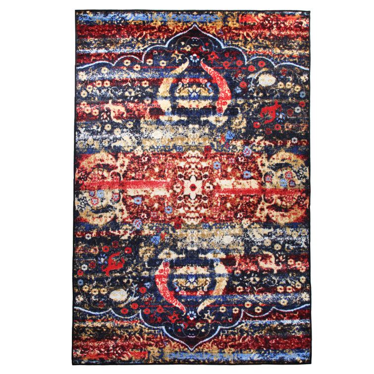 Multicolor Medallion Low Pile Washable Area Rug 8' x 10'