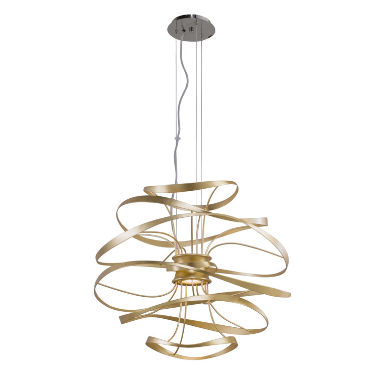 Gold Leaf and Polished Stainless Steel 26" Sculptural LED Chandelier