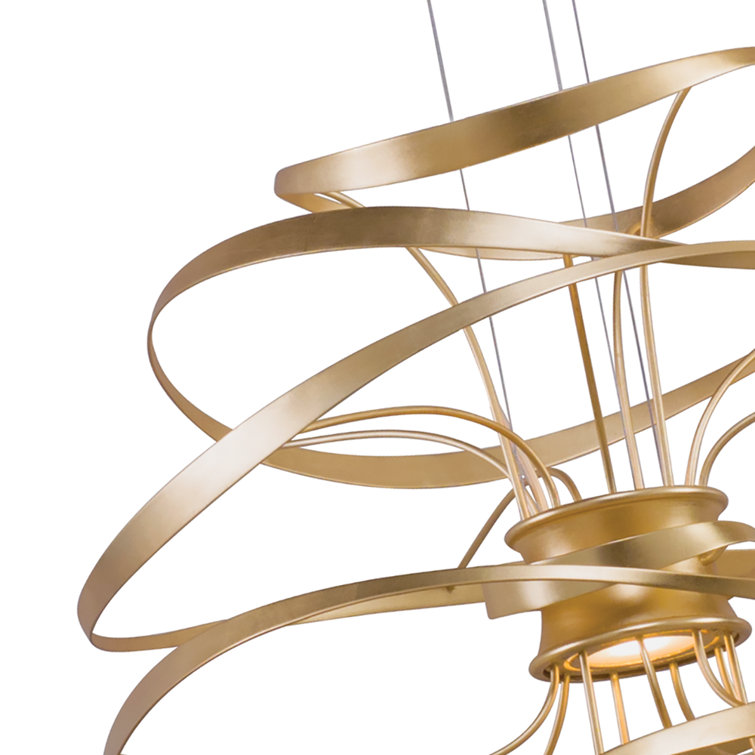 Gold Leaf and Polished Stainless Steel 26" Sculptural LED Chandelier
