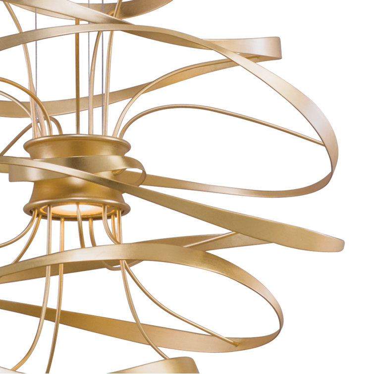 Gold Leaf and Polished Stainless Steel 26" Sculptural LED Chandelier