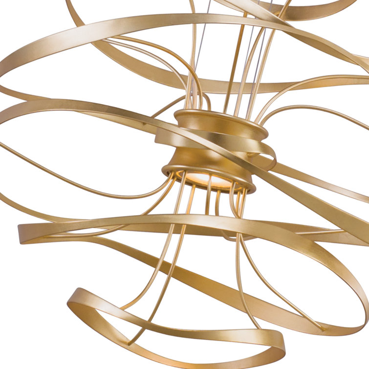 Gold Leaf and Polished Stainless Steel 26" Sculptural LED Chandelier