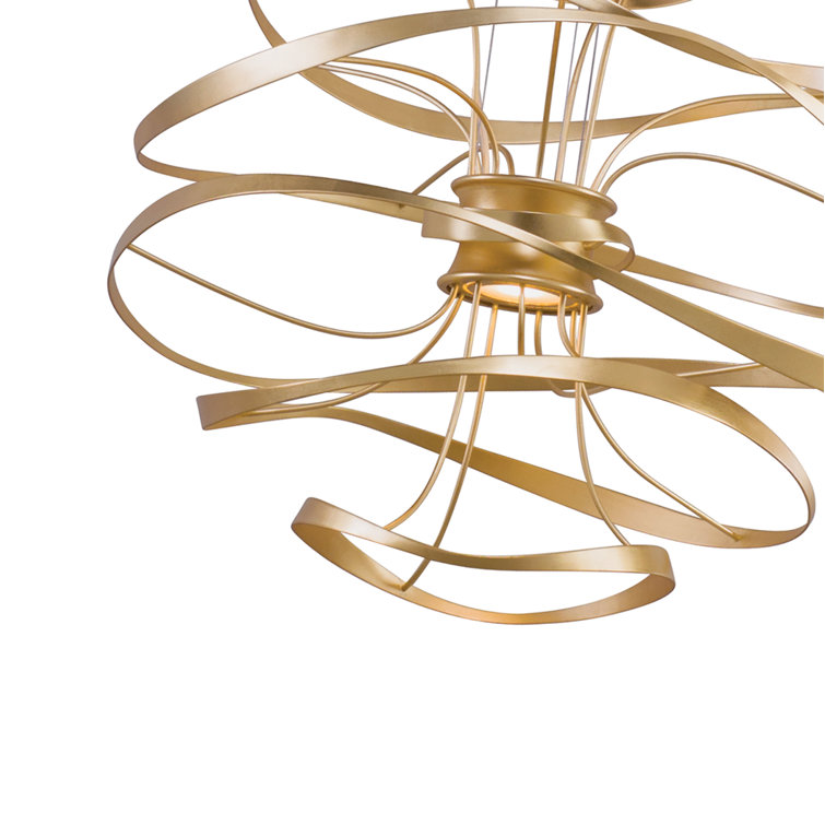Gold Leaf and Polished Stainless Steel 26" Sculptural LED Chandelier
