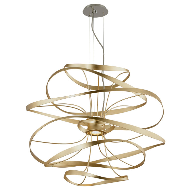 Elegant Calligraphy 34" Silver and Gold Leaf LED Chandelier