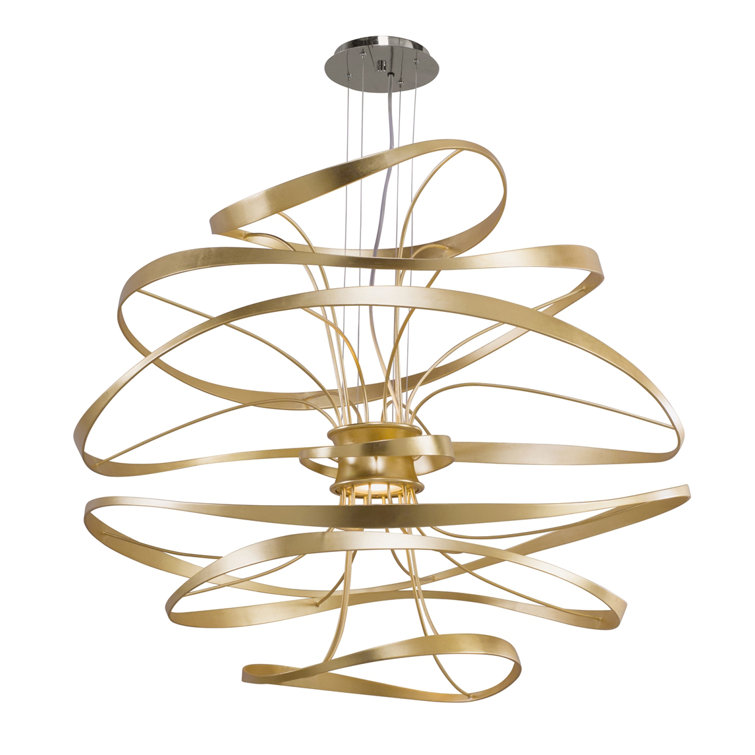 Elegant Gold Leaf 42" LED Pendant Chandelier with Dimmable Light