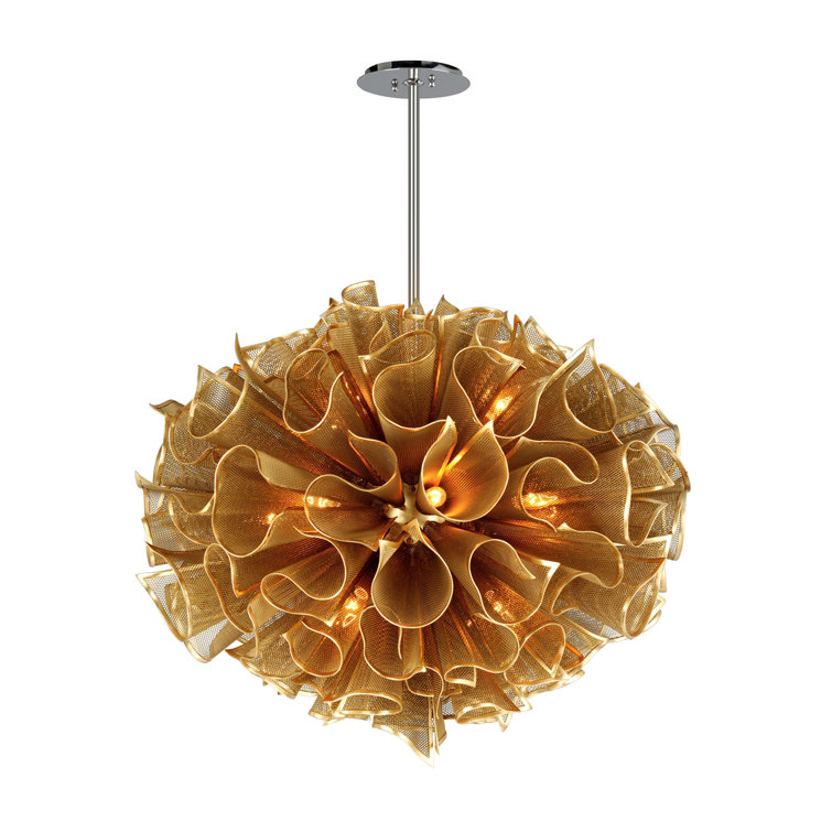 Glam Gold Leaf 16-Light Geometric Glass Chandelier