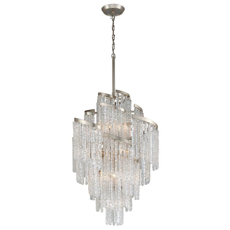 Mont Blanc Venetian Glass 13-Light Tiered Chandelier in Modern Silver Leaf