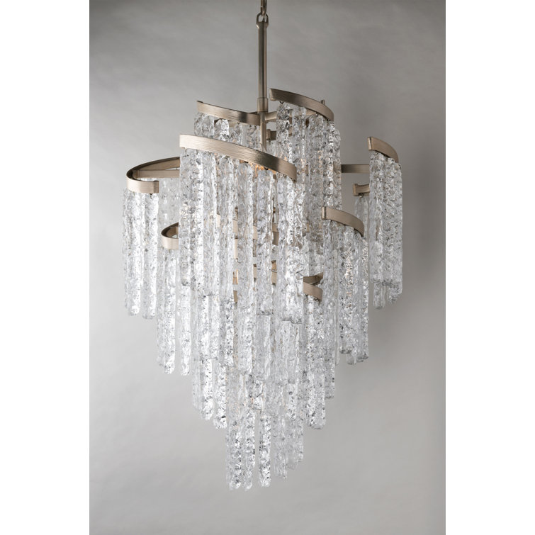 Mont Blanc Venetian Glass 13-Light Tiered Chandelier in Modern Silver Leaf