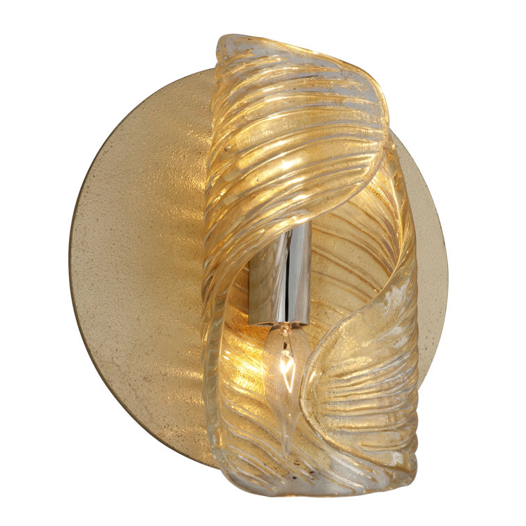 Elegant Gold Leaf and Polished Stainless Accents Dimmable Sconce