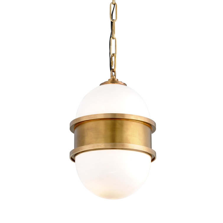 Vintage Brass Globe Pendant Light with LED and Glass Details