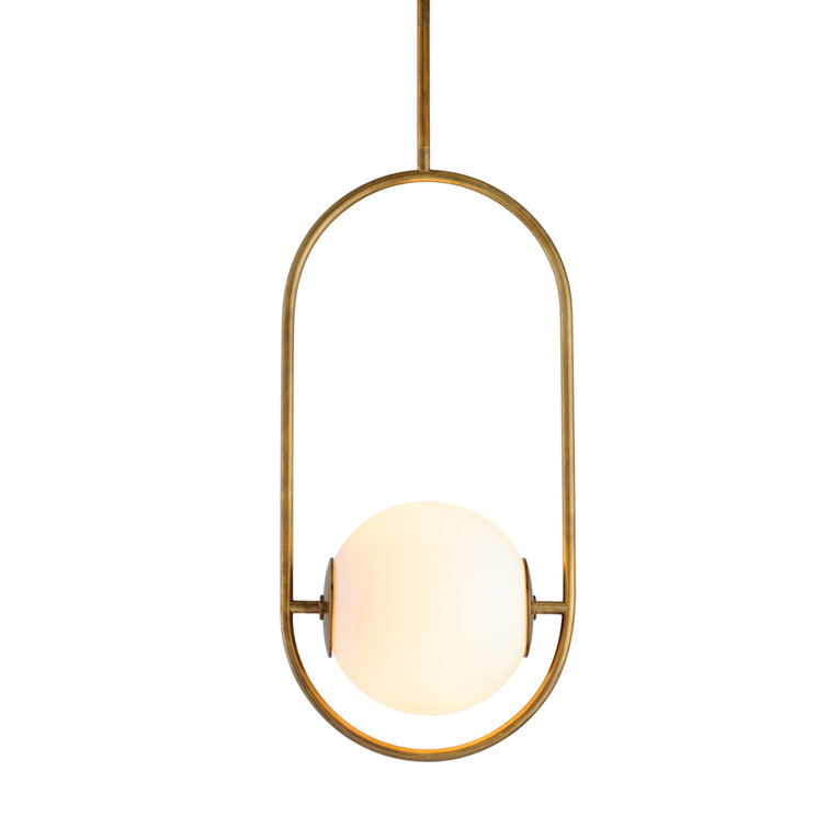 Everley 13.75'' Vintage Brass Globe Pendant with Opal Glass