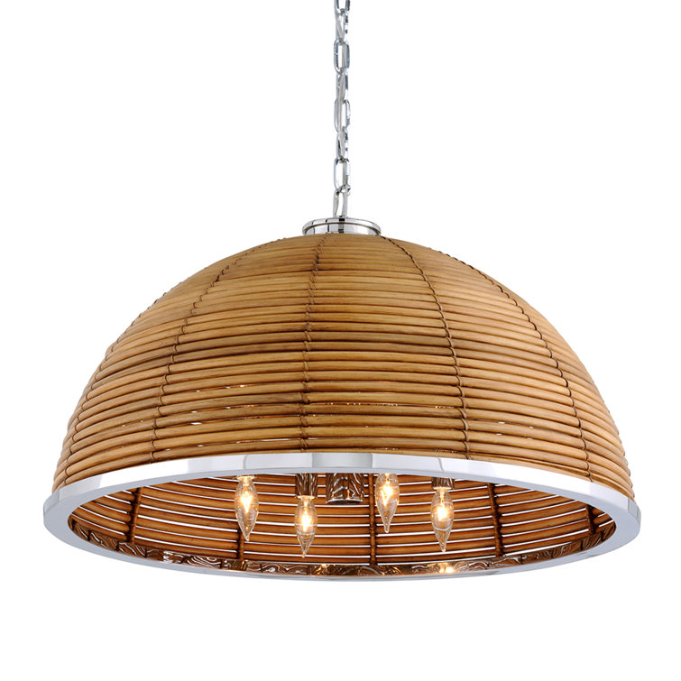 Carayes Tropical Glamour Natural Rattan & Stainless Steel 8-Light Chandelier