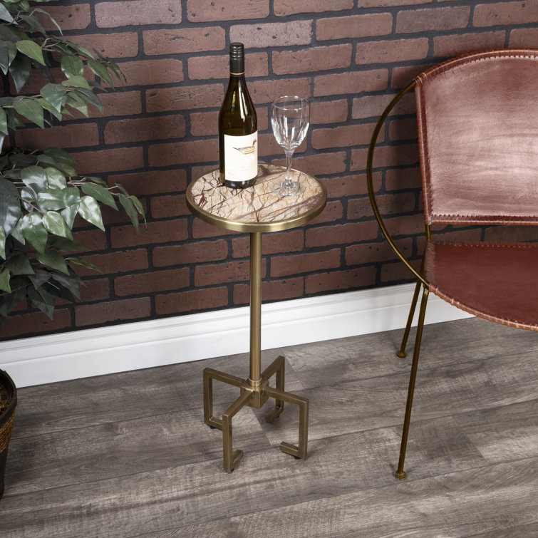 Butler Rose-Hued Marble & Antique Brass Round End Table