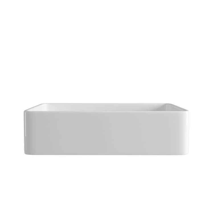 White Fireclay Rectangular Farmhouse Kitchen Sink with Stainless Steel Basket Strainer