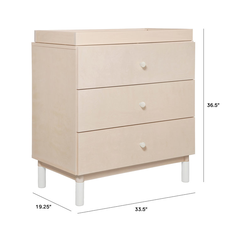 Washed Natural and White 3-Drawer Changing Table Dresser