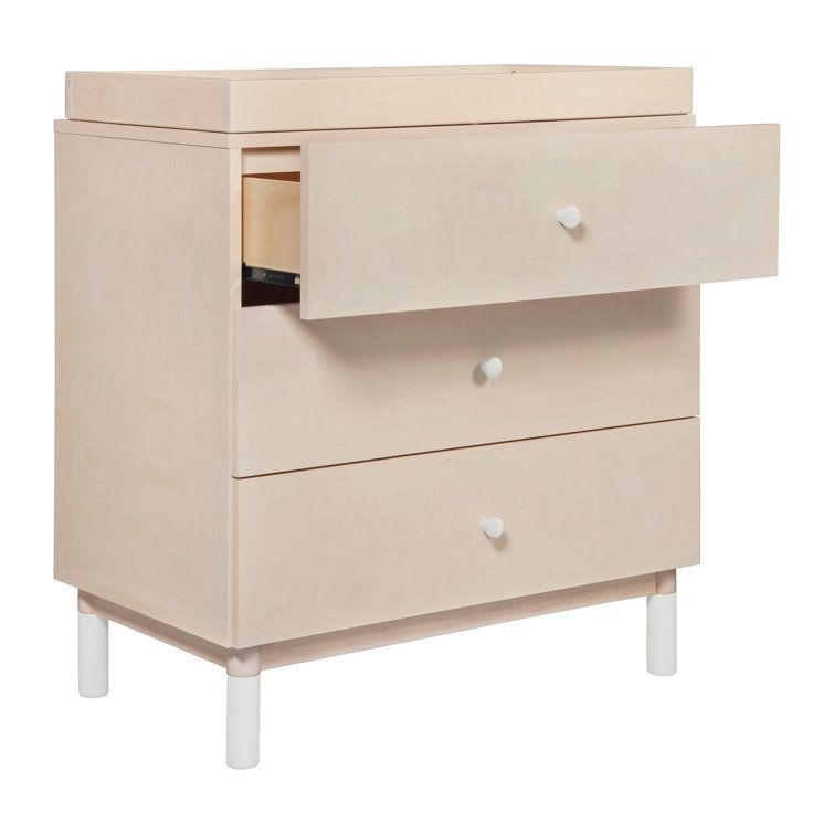 Washed Natural and White 3-Drawer Changing Table Dresser