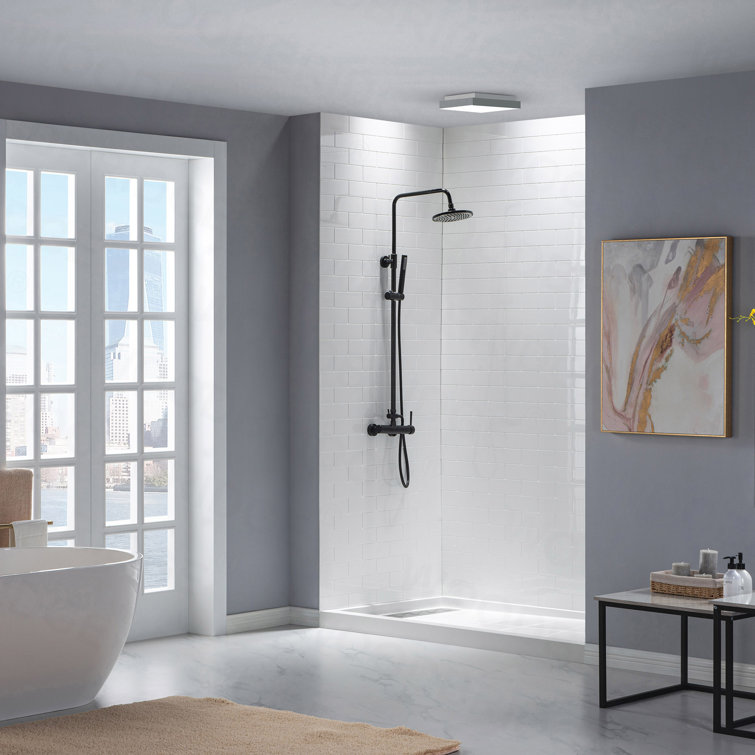 60" White Solid Surface Rectangular Shower Pan Base with Left Drain