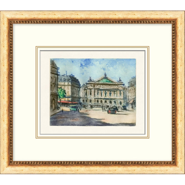 Parisian Street Scene Watercolor Print in Gold Frame