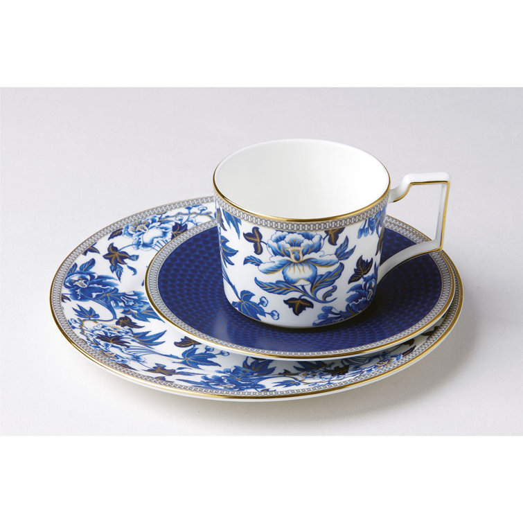 Wedgwood Hibiscus Blue and Gold Fine Bone China Teacup and Saucer