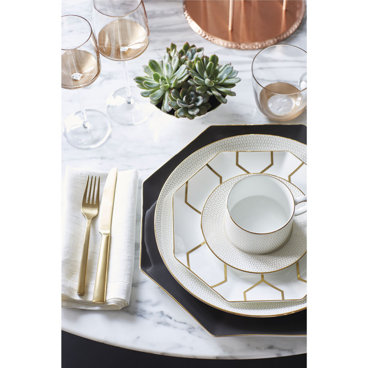 Gio Gold Octagonal White Porcelain Salad Plate