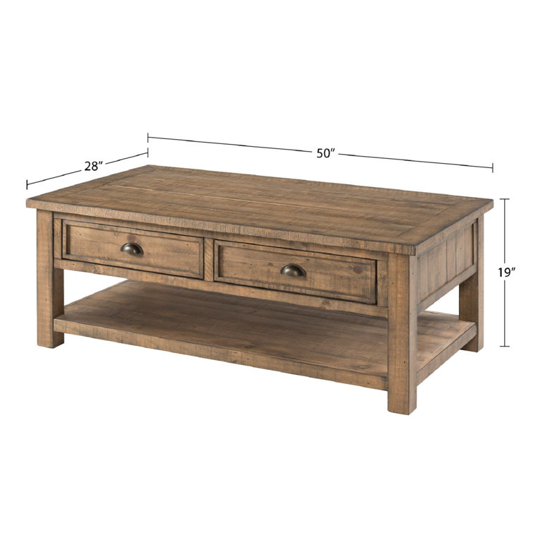 Reclaimed Natural Pine Wood Coffee Table with Storage Drawers