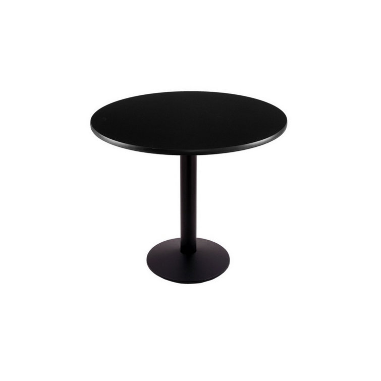 Dual-Tone Round Black Laminate Wood Pedestal Dining Table