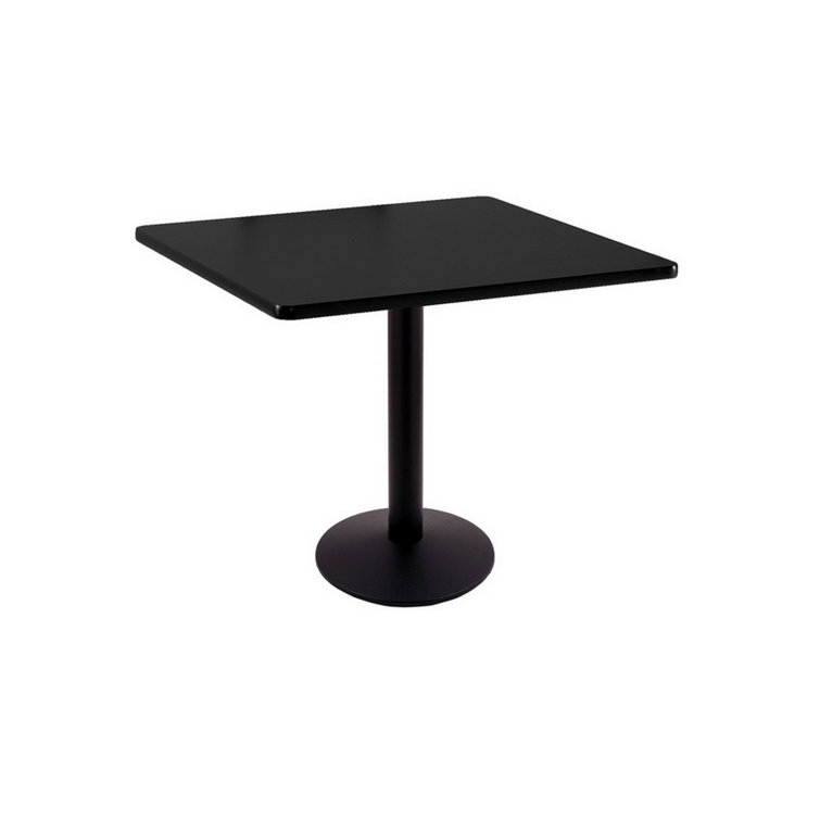 Dual-Tone Laminate Square Dining Table with Steel Pedestal Base