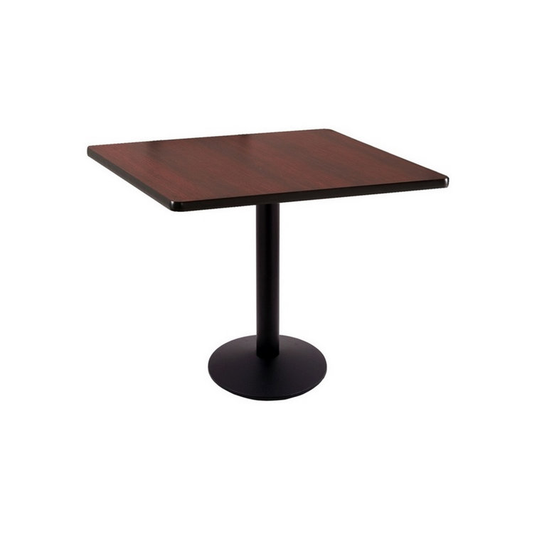 Dual-Tone Laminate Square Dining Table with Steel Pedestal Base